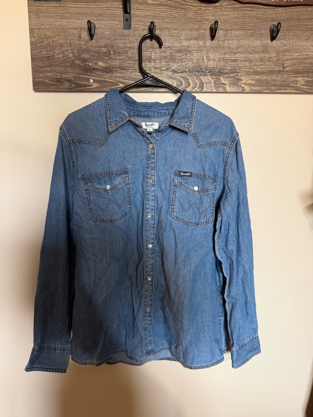 Wrangler Blue Denim Western Button-Down Shirt